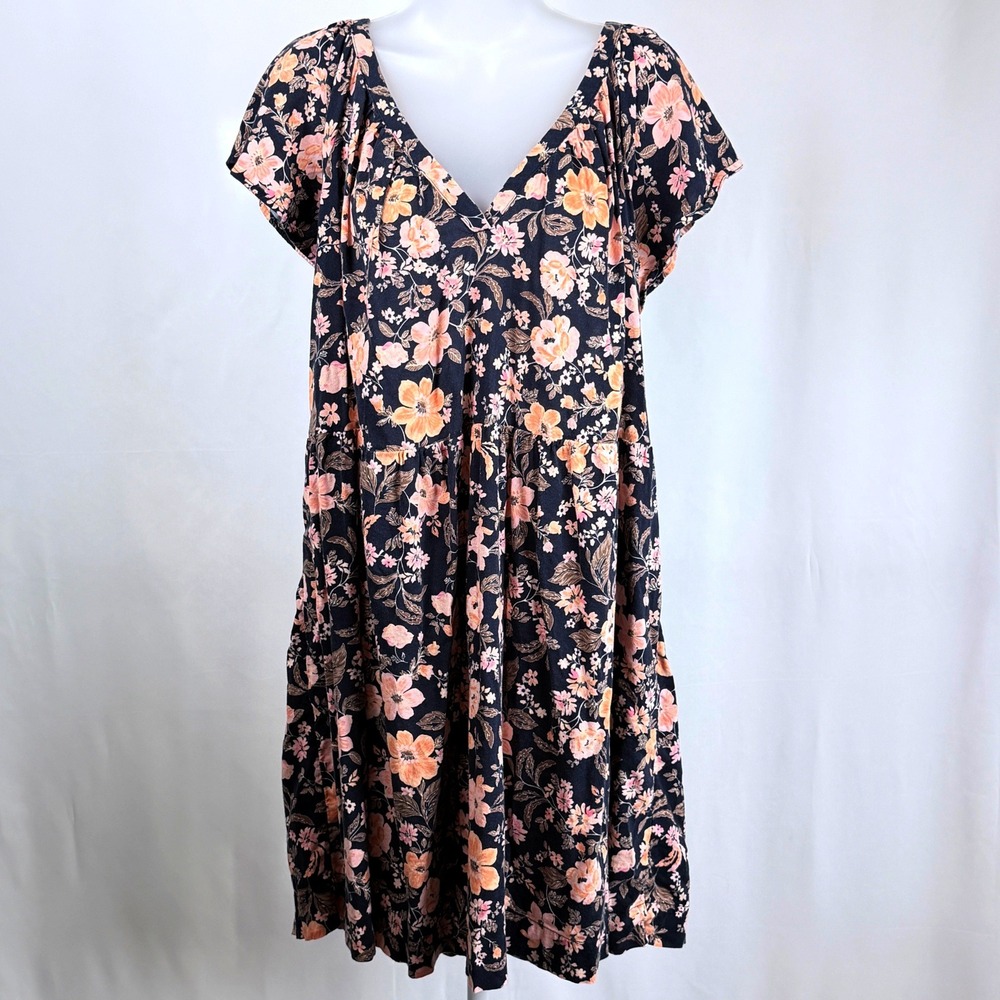 Old Navy 3X Flutter Sleeve Floral Mini Swing Dress Navy Plus Size Pockets